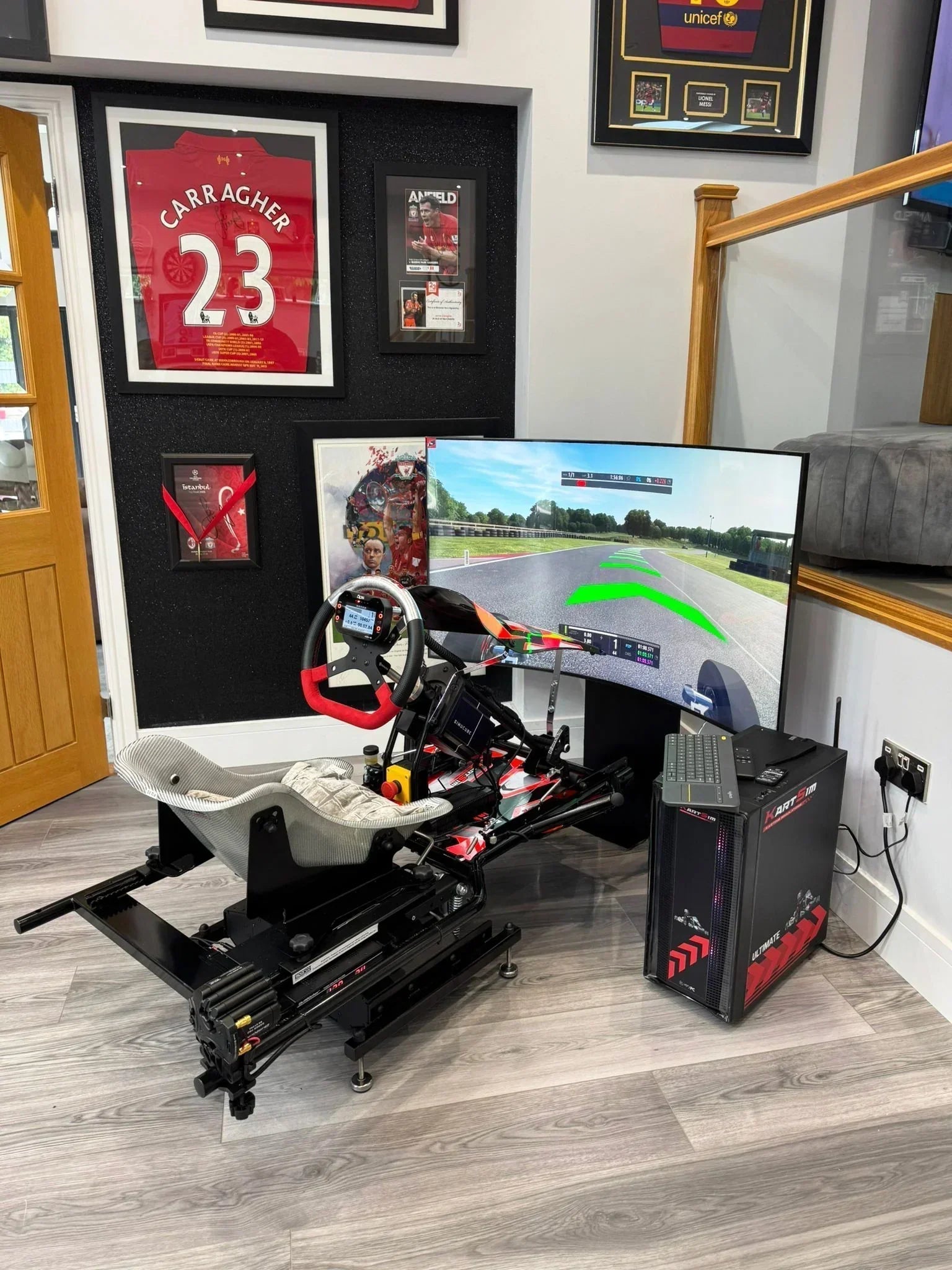 KartSim Pro simulator session comparing telemetry data to improve lap time consistency in professional kart training programmes.