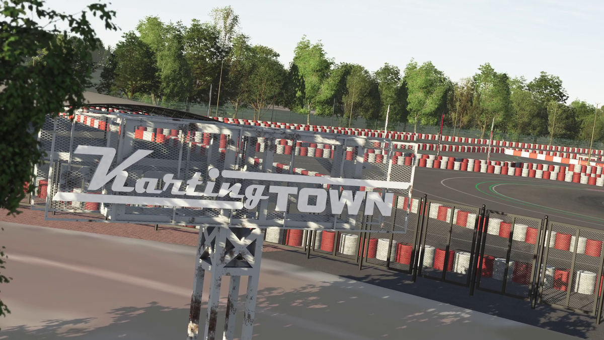 KartSim Pro simulator running on a high-performance gaming PC with triple screens, laser-scanned circuits, and realistic kart physics for professional driver training.