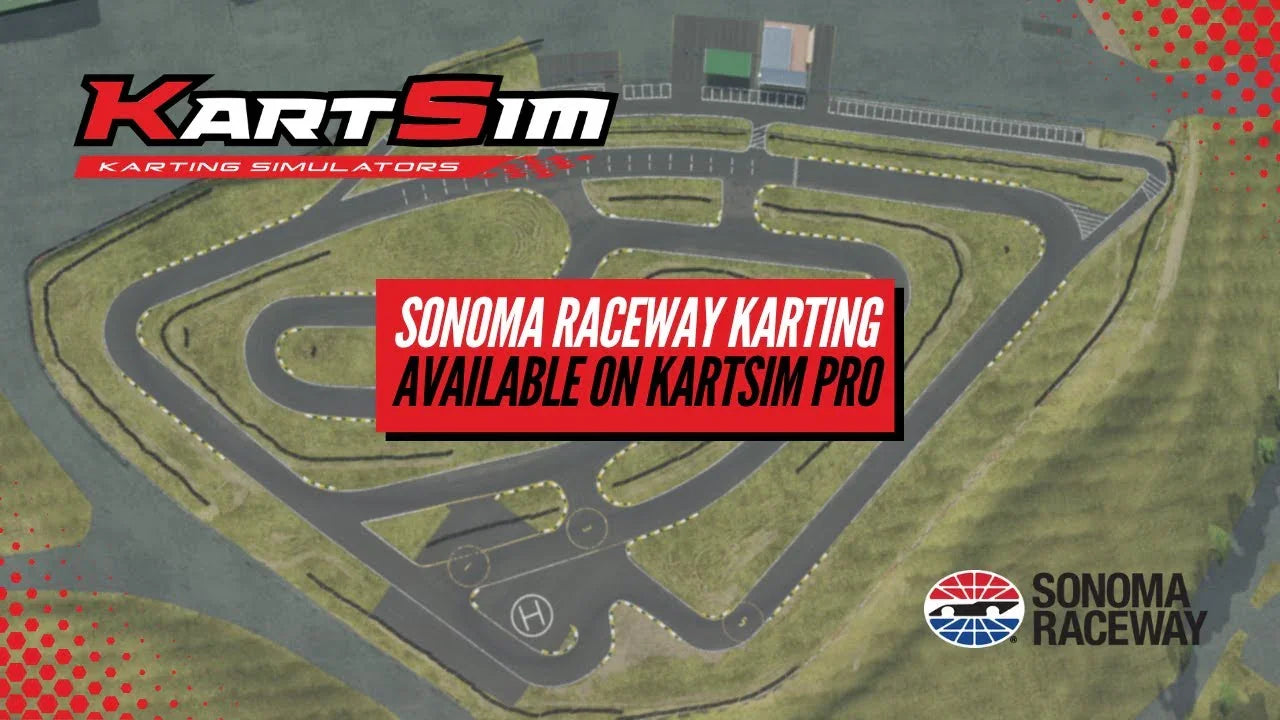 KartSim Pro kart racing simulator software with realistic Sonoma Raceway karting track layout for driver training.