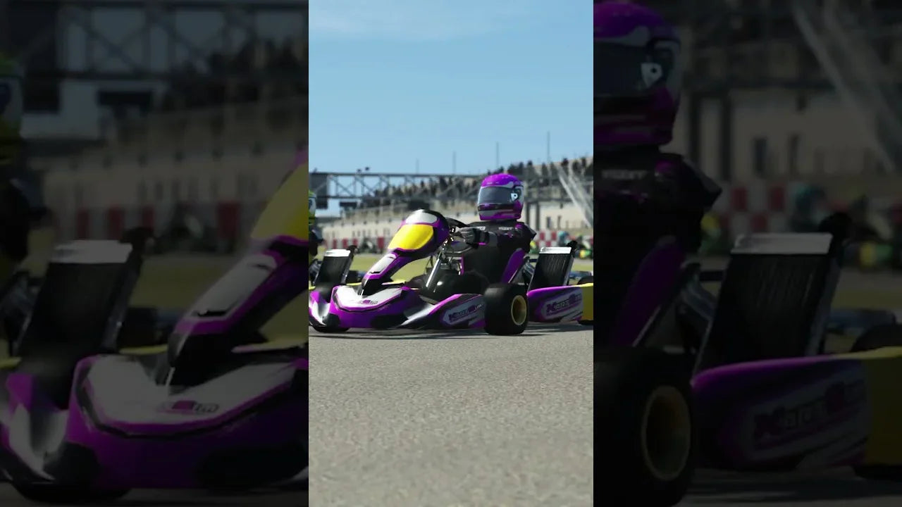 A driver on the KartSim Pro simulator training at Zuera Circuit with high-speed realism and laser-scanned precision for professional karting preparation.