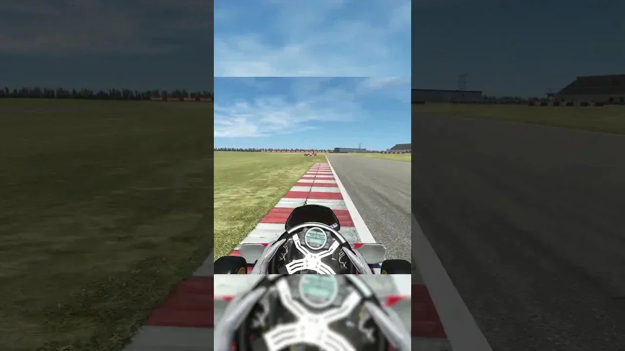 Joe Turney driving the KartSim Pro simulator around Zuera Circuit, showcasing accurate racing lines and pro coaching for elite driver training.