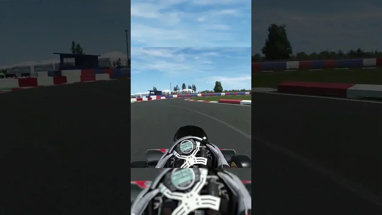 realistic kart racing simulator view with digital dashboard for kart driver training on virtual track