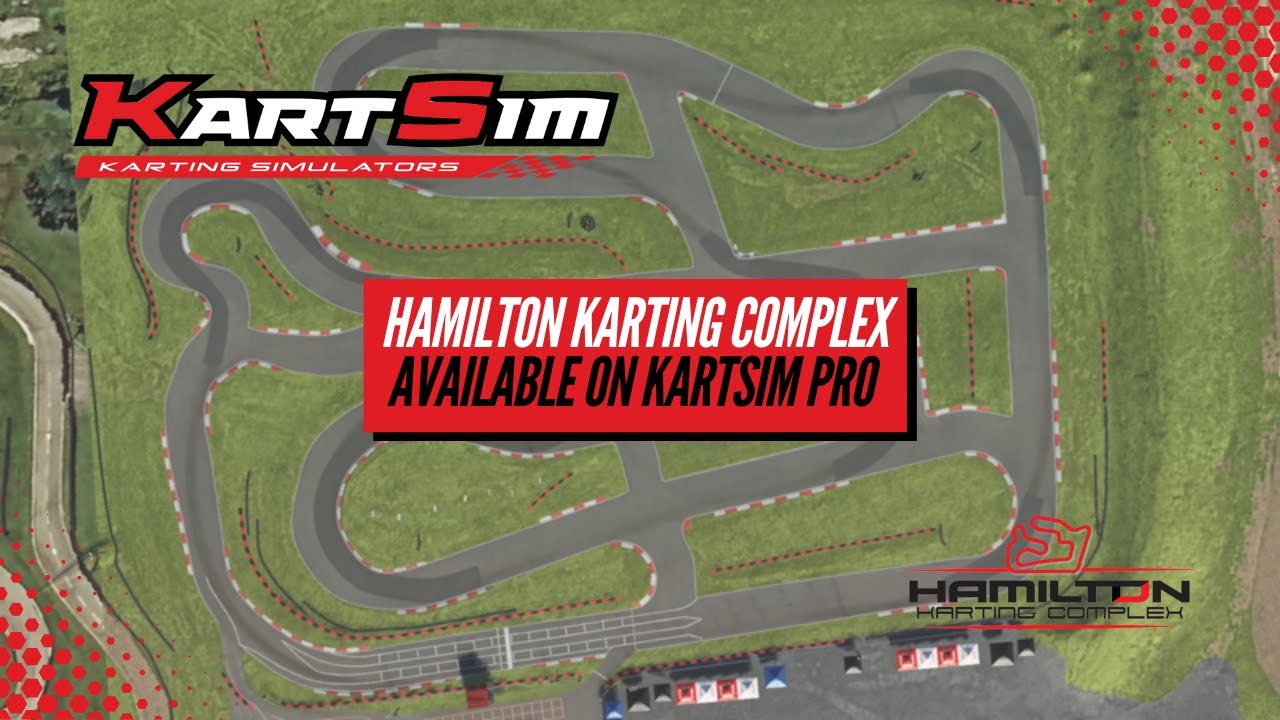 Aerial view of Hamilton Karting Complex featured in KartSim Pro North America, showcasing laser-scanned accuracy for realistic karting simulation training