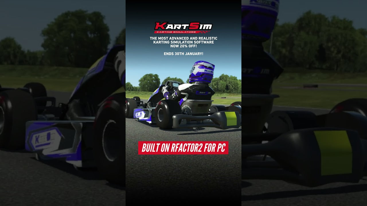 KartSim Pro Software running on a realistic kart simulator showcasing professional karting physics and driver training.