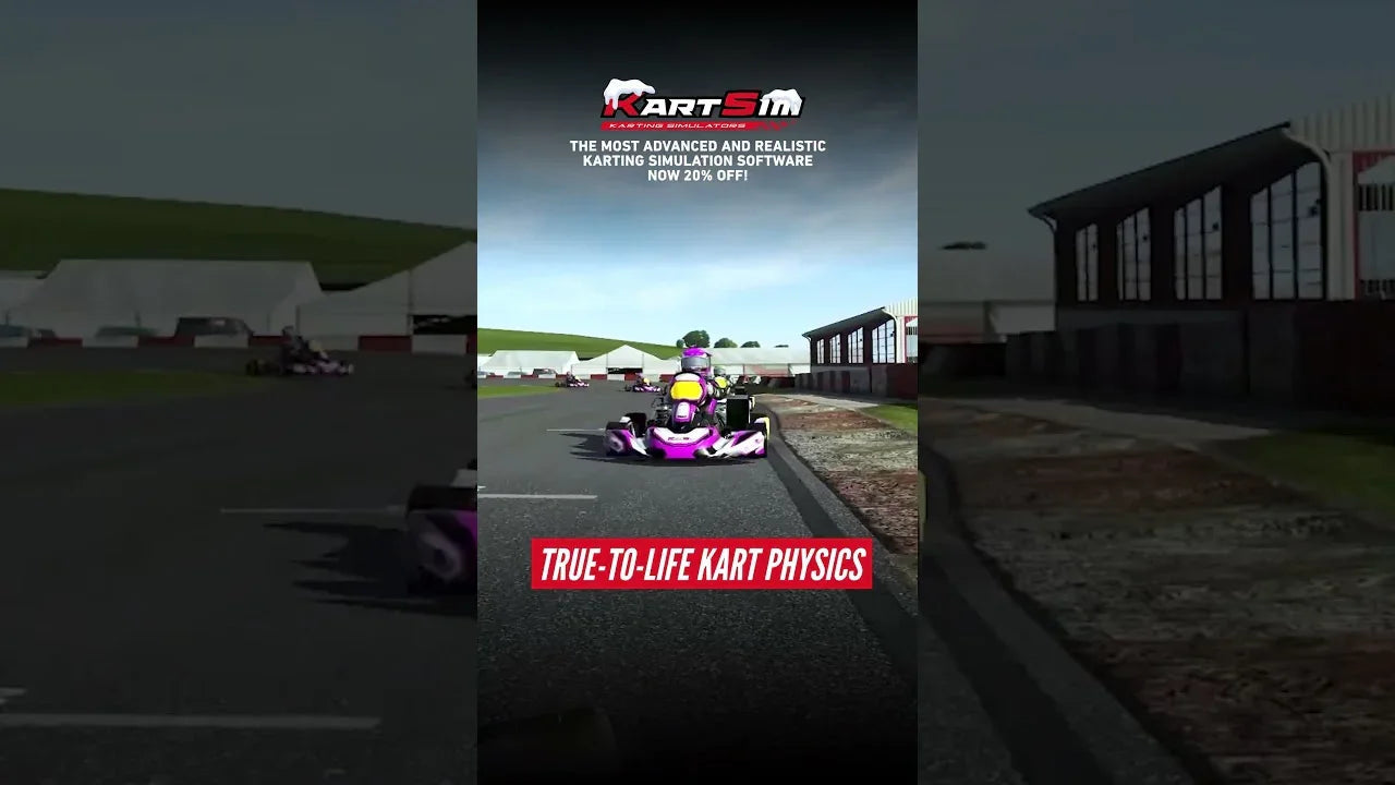 Driver training on a KartSim Pro simulator using realistic kart physics and professional-level simulation software.
