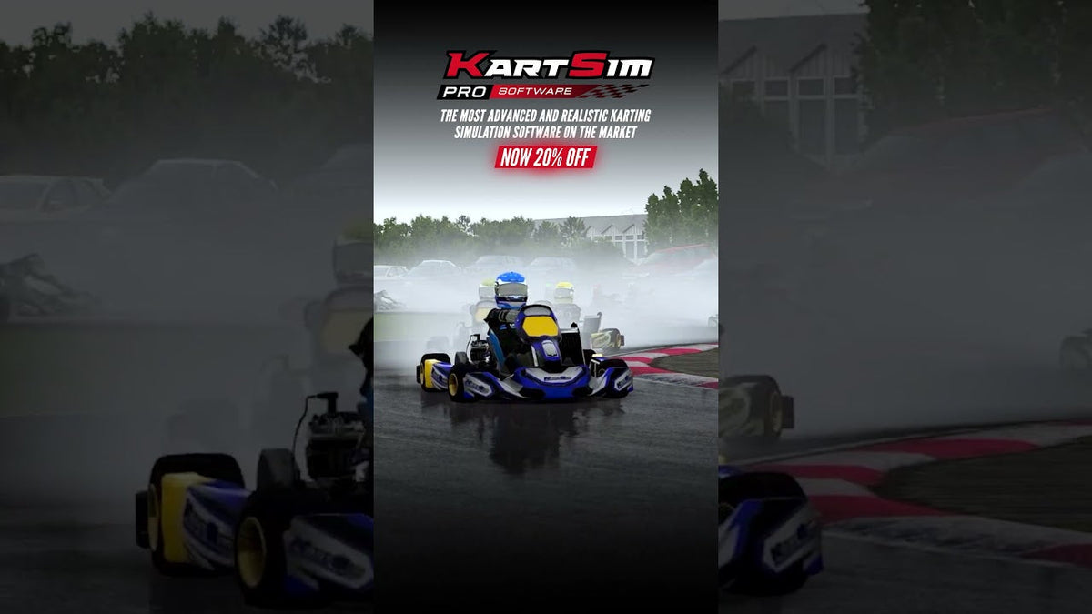 KartSim Pro Software summer sale promotion showing realistic karting simulation for professional driver training and performance development.