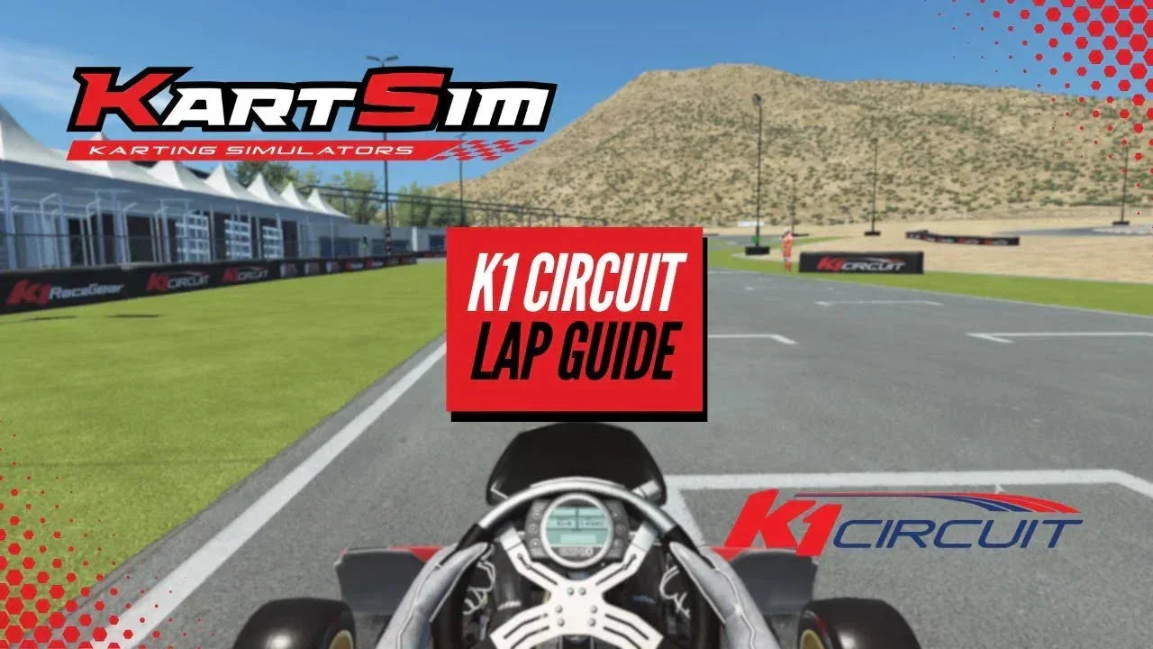 On-board lap guide at K1 Circuit in KartSim Pro North America, showing realistic simulator training for professional karting drivers