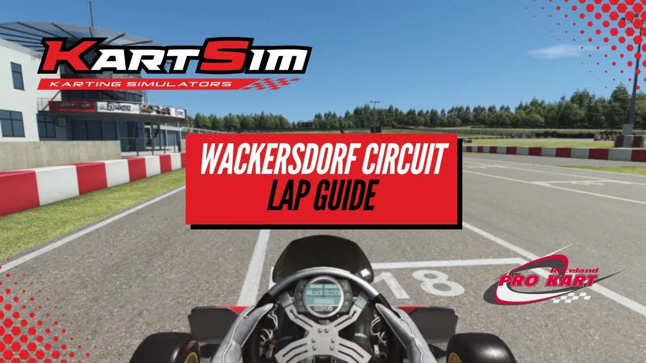Kart racing simulator Wackersdorf circuit lap guide with realistic karting training cockpit view.