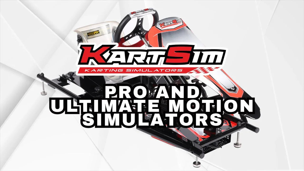 Professional kart simulator chassis with racing seat, realistic wheel, pedals, and motion platform