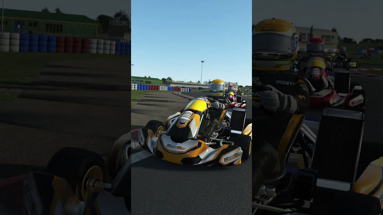KartSim simulator racing on realistic track with professional kart driver training setup and motion platform