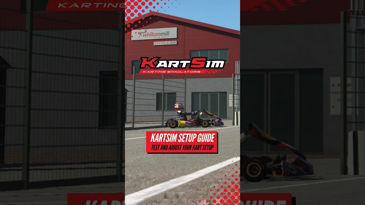 Driver using KartSim Pro Software to test kart setup changes in a realistic professional karting simulation environment.
