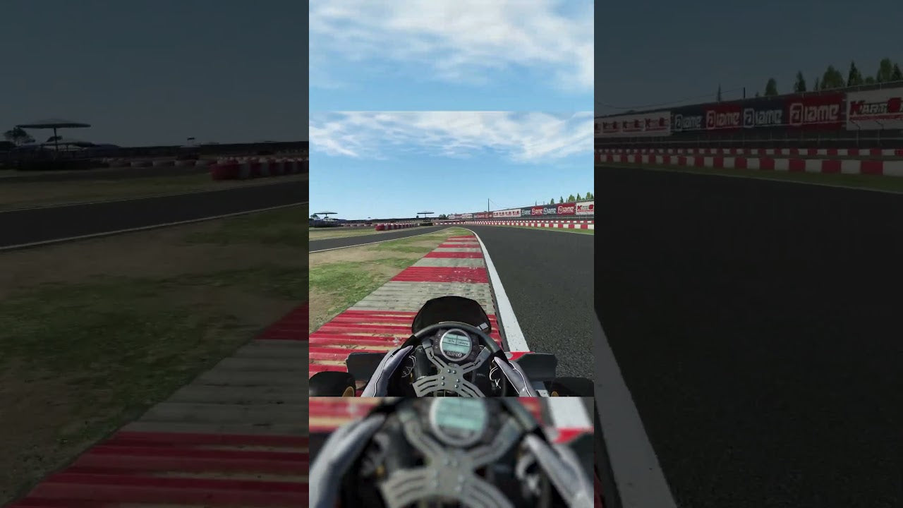 Onboard view of a kart at Cremona Circuit in KartSim Pro EU Software during Joe Turney’s lap guide
