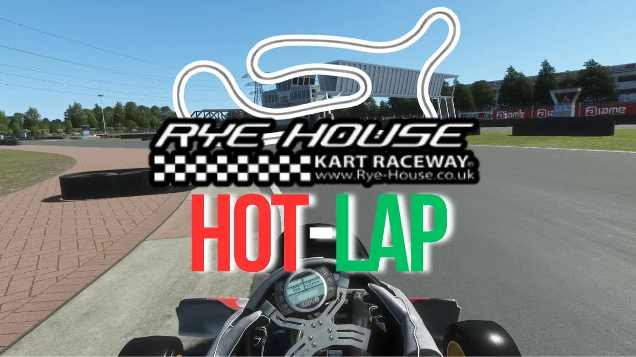 Rye House kart racing simulator hot lap with realistic kart driver cockpit and detailed track HUD