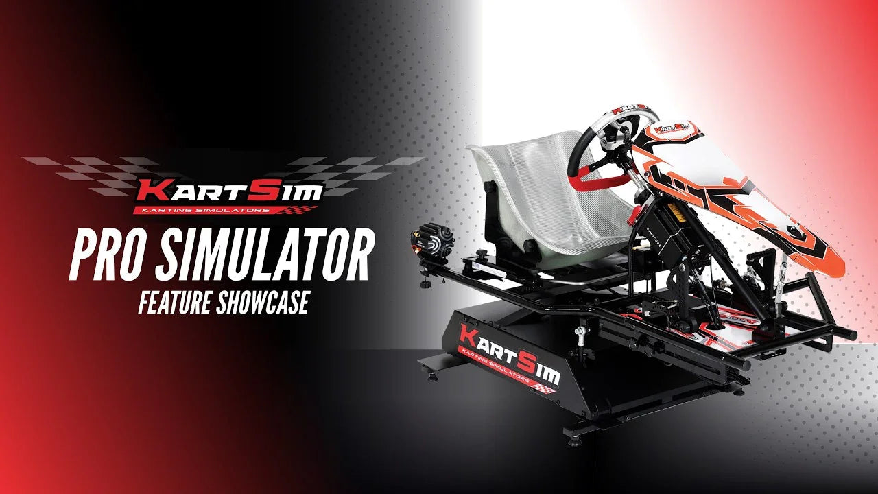 KartSim Pro Simulator with motion platform, racing seat, and steering wheel for professional kart driver training.