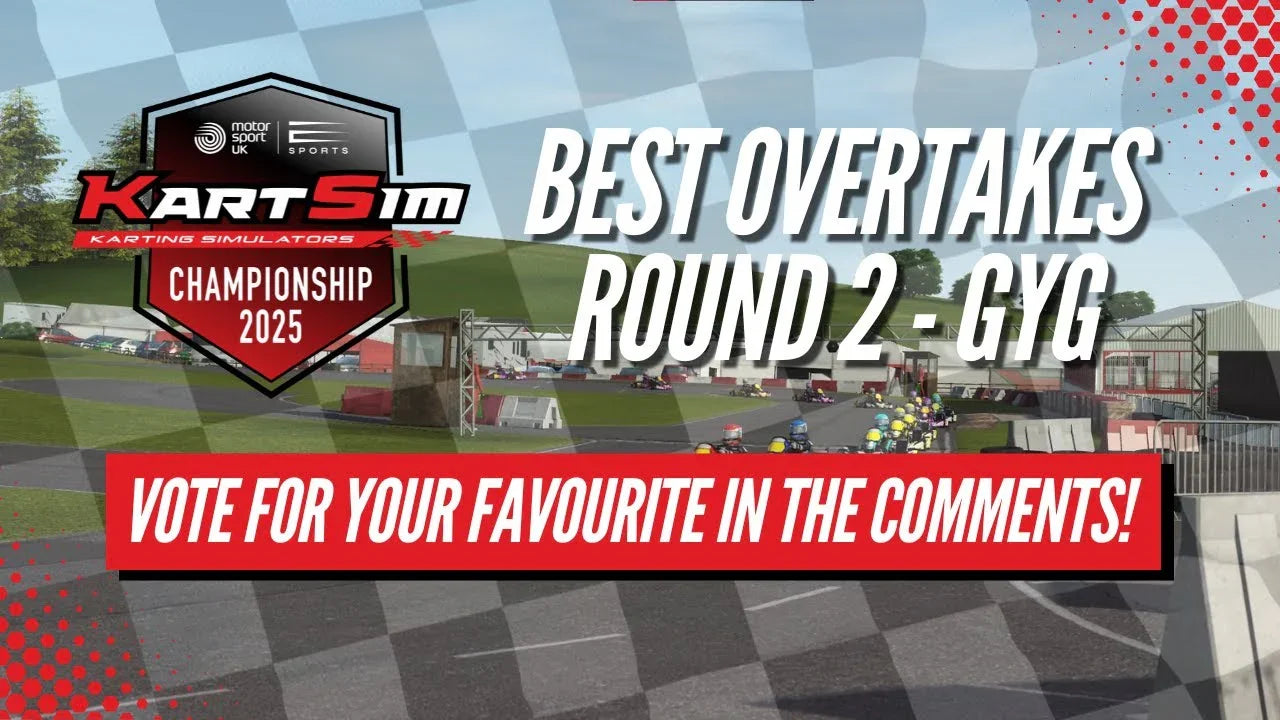 Kart racing simulator event showcasing professional kart driver overtakes on a realistic digital track.