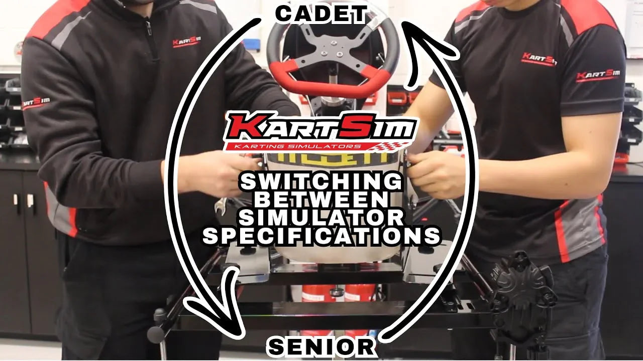 Adjustable kart racing simulator rig with realistic seat, wheel, and pedals for kart driver training