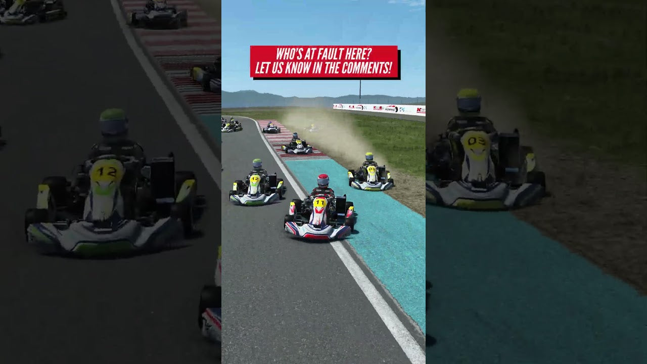 KartSim Champions of the Future International Series close racing incident, showing realistic kart simulator racecraft training and driver coaching analysis.