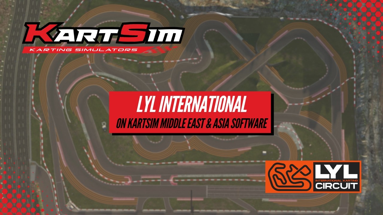 LYL International karting circuit in KartSim software, featuring realistic racing environment for professional kart driver training.