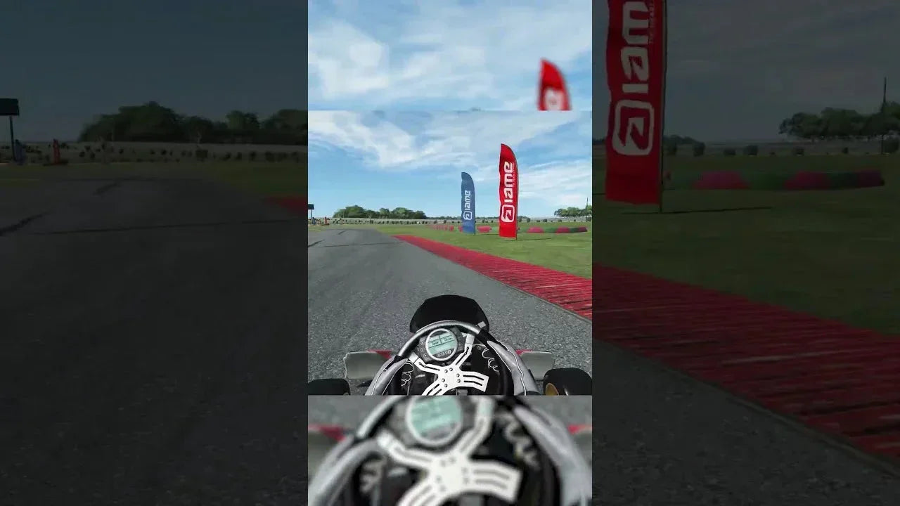 kart racing simulator cockpit view with telemetry display on a realistic karting track for driver training