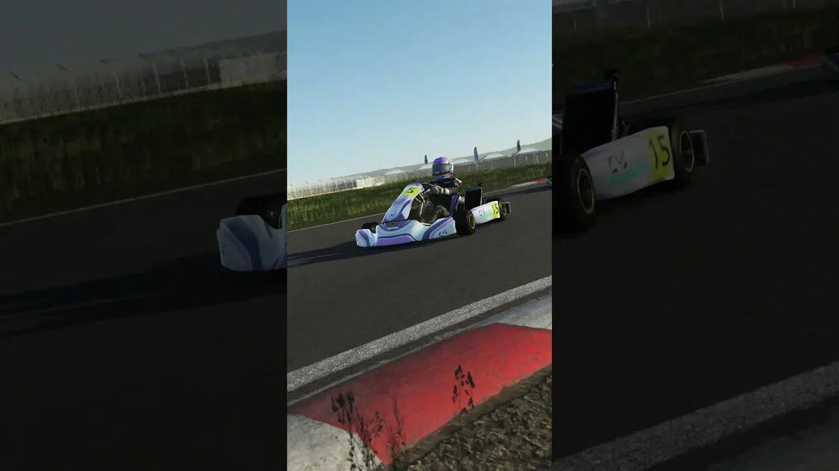 Kart driver racing at Circuit27 in KartSim Champions of the Future software, showcasing the free update for realistic esports training and preparation.