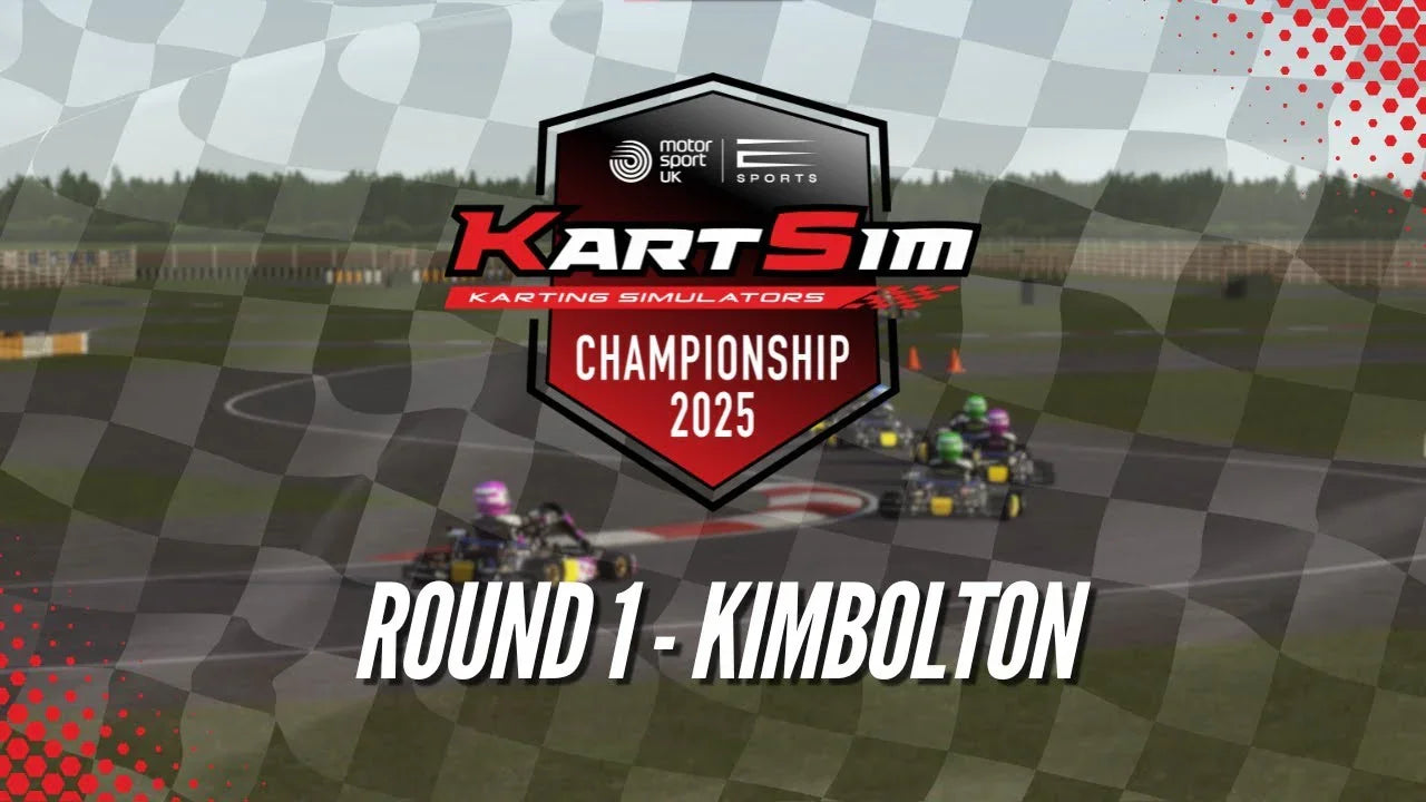 KartSim Esports Championship 2025 Round 1 Finals at Kimbolton promotional graphic with Cadet and Senior racing categories