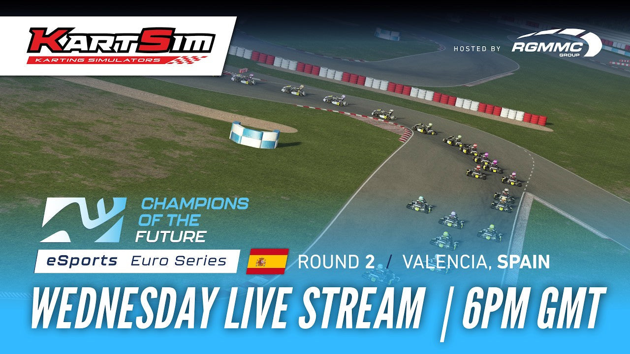 KartSim Esports Champions of the Future Euro Series final at Valencia showing realistic kart simulator racing, racecraft training, and professional driver preparation.