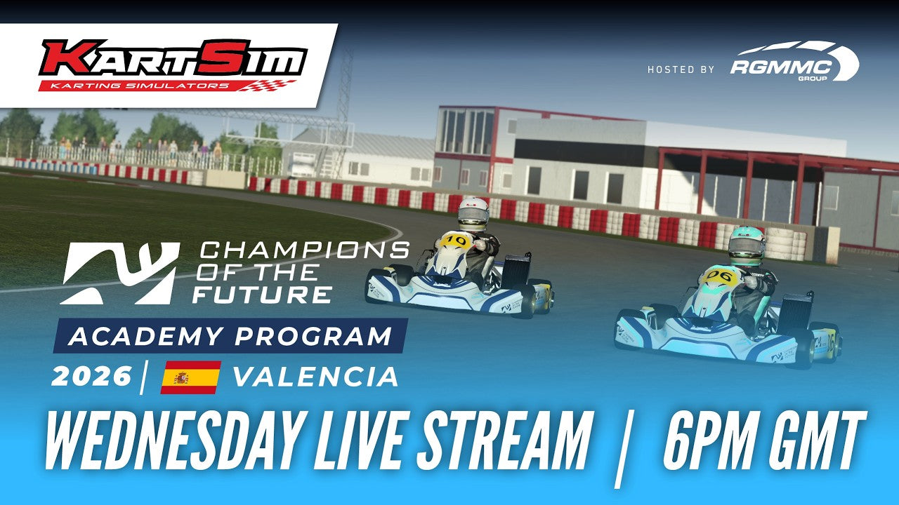 Drivers competing in the KartSim Champions of the Future Cup Finals using KartSim Pro Software realistic kart simulator environment at Valencia