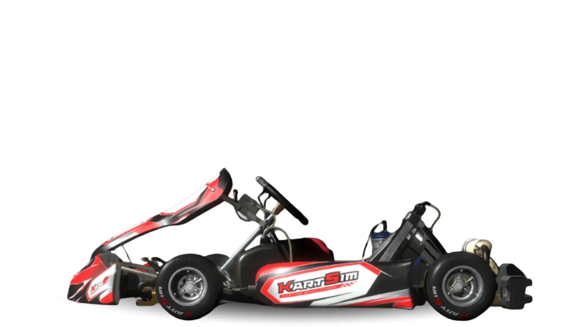 KartSim Junior OK EU kart side profile – FIA-spec kart rendered for simulator use in junior class coaching and training