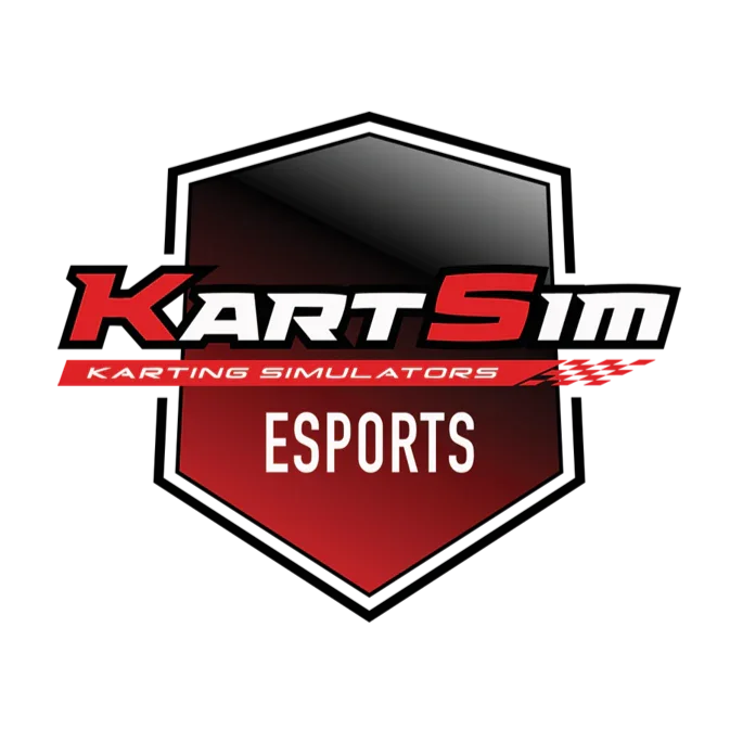 KartSim Esports logo with red and black shield design and the words Karting Simulators