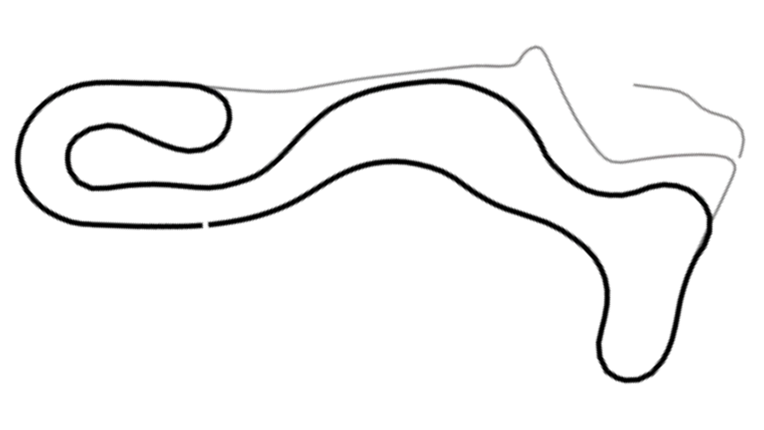 Track map of Buckmore Park kart circuit from KartSim Pro UK software, featuring elevation changes and flowing corners.