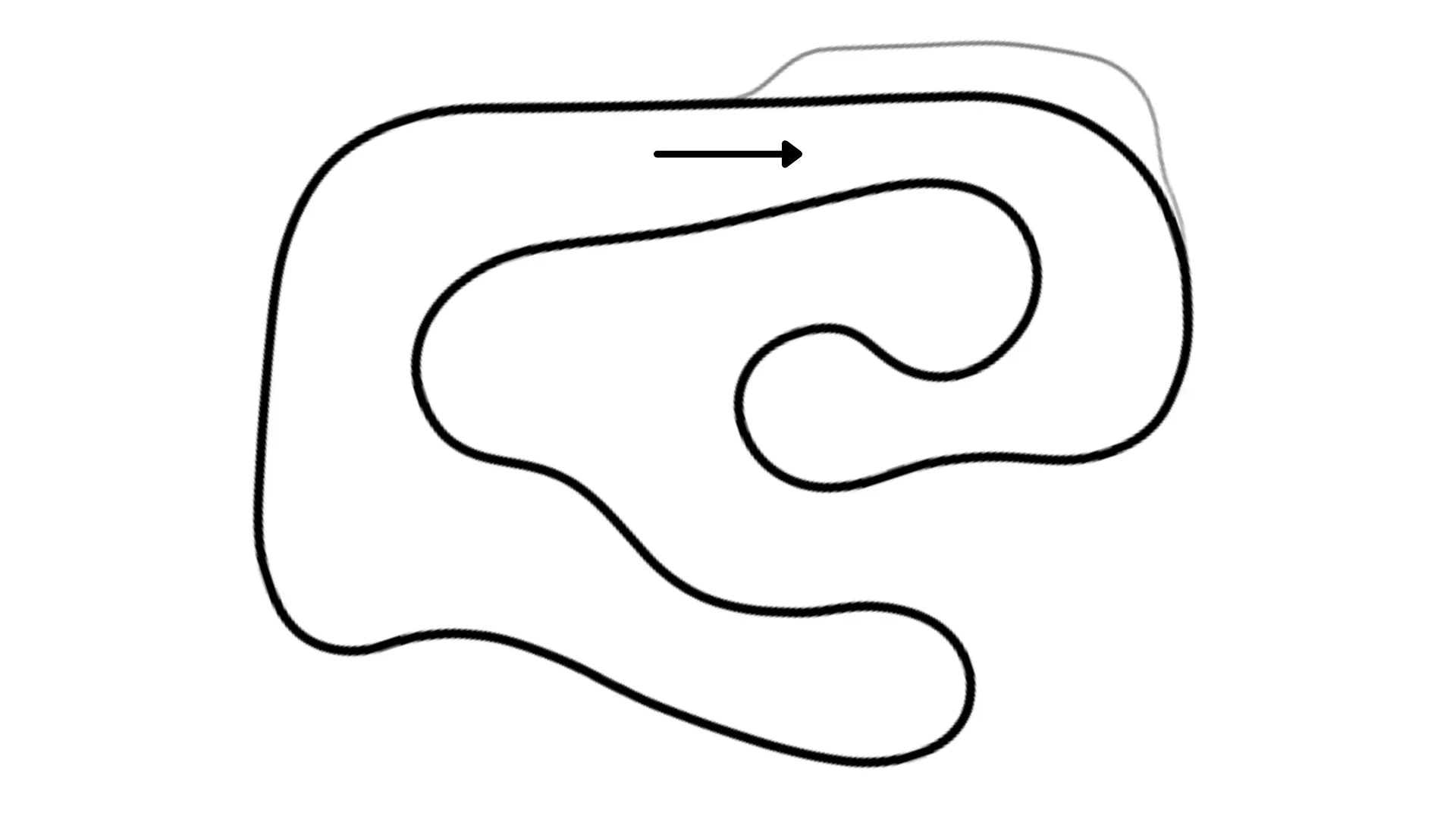Overhead view of Hamilton kart racing track layout L2 running clockwise with sweeping curves