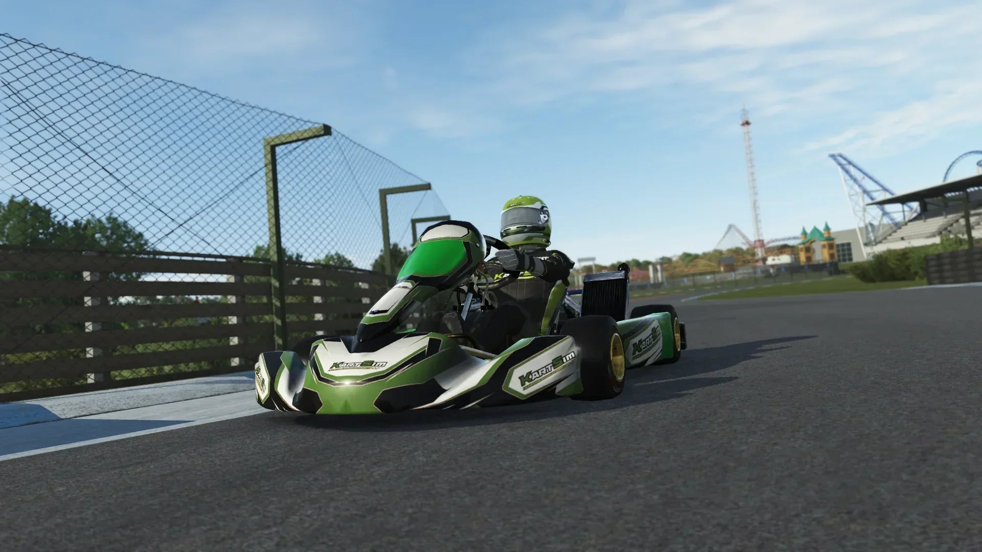IAME Junior X30 EU 008 kart with 125cc 2-stroke engine, designed for junior drivers in Europe, featured on KartSim software for realistic virtual racing