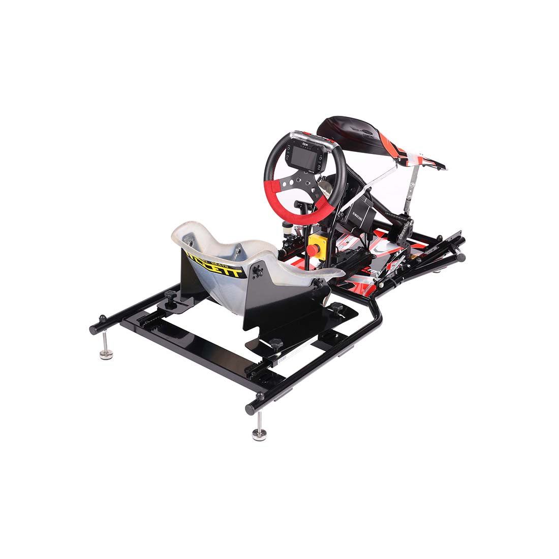 KartSim Cadet racing simulator with integrated steering-mounted digital telemetry display and realistic chassis