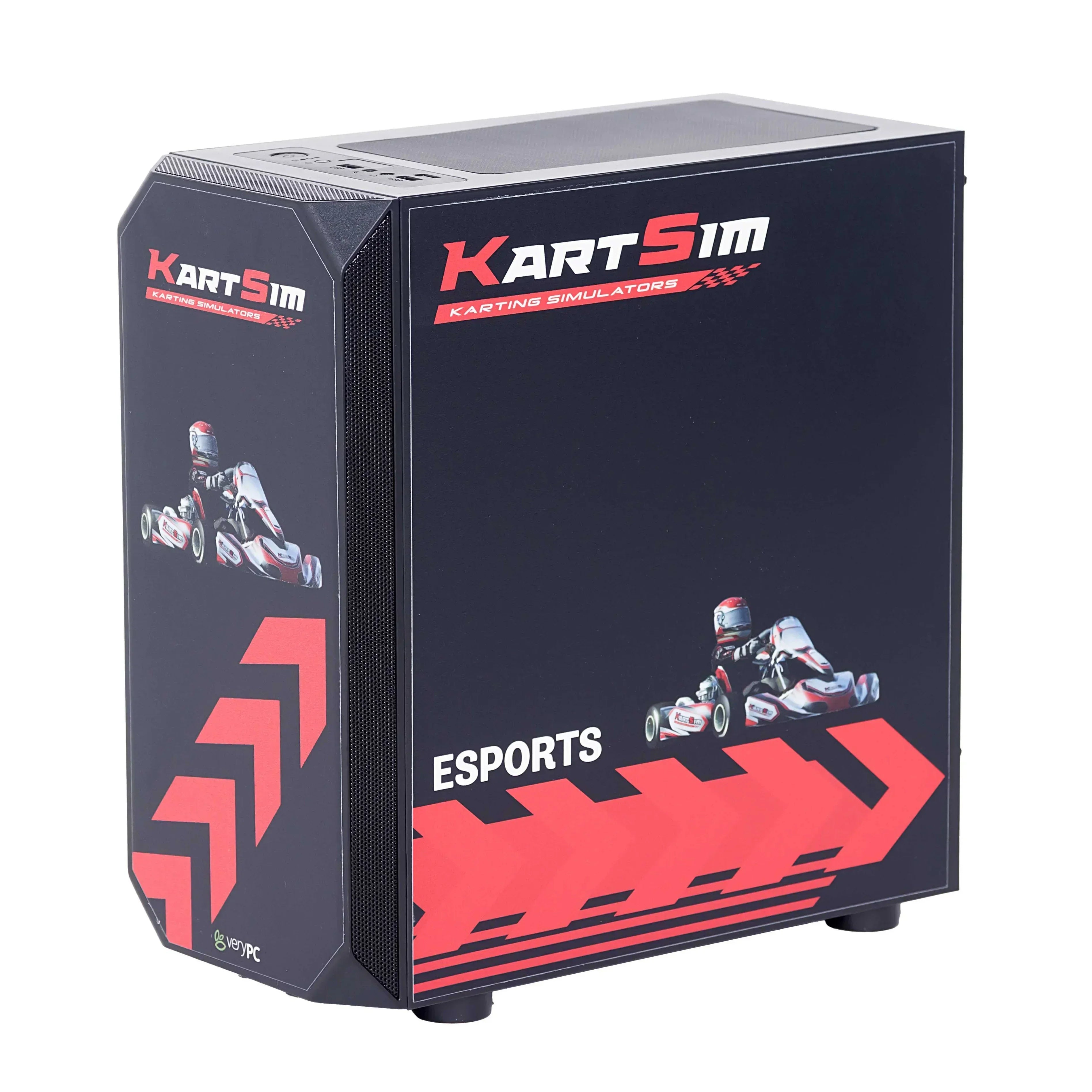Esports gaming PC featuring KartSim simulator artwork for professional kart racing training