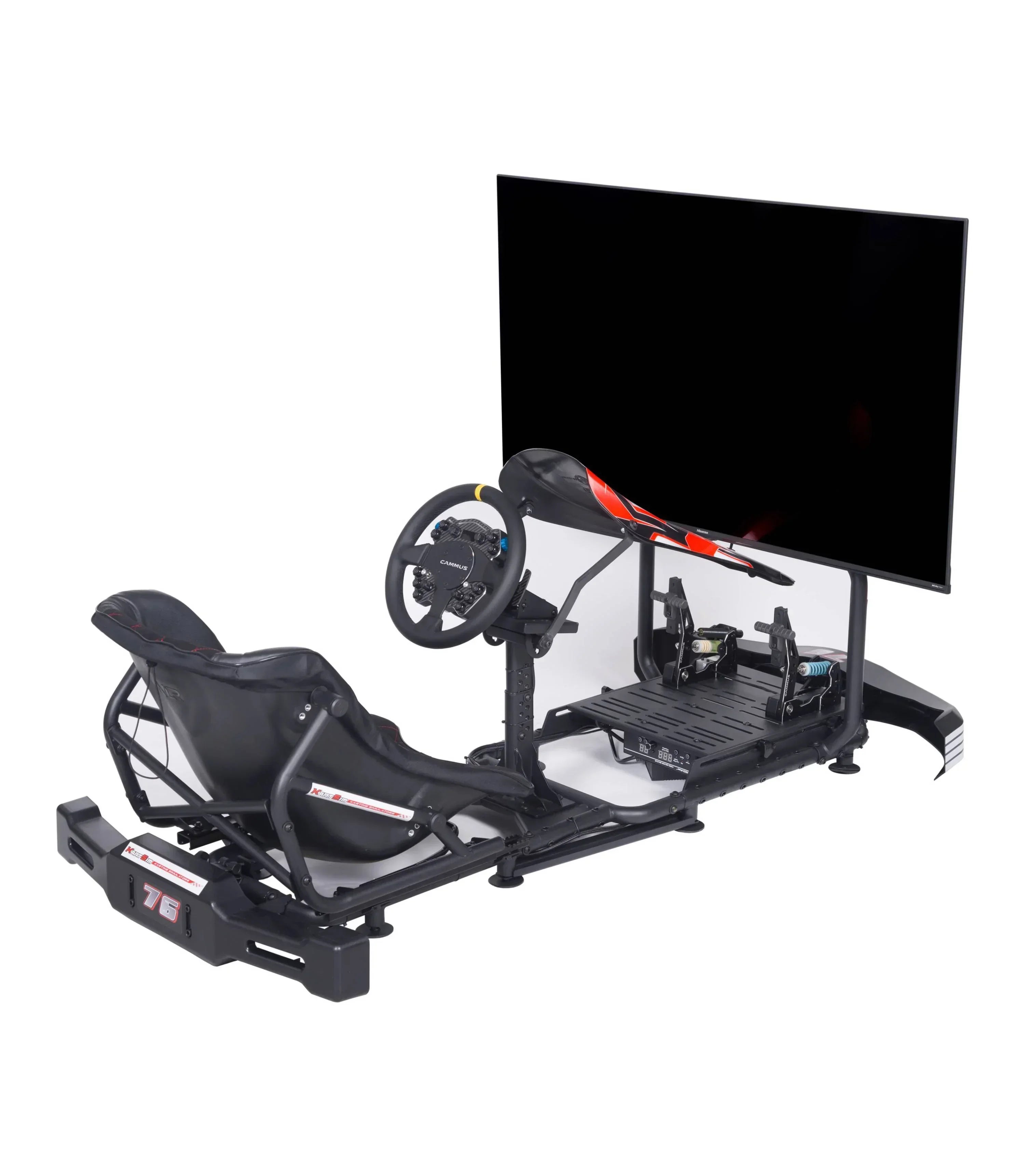 KartSim Esports Plus simulator rig with 50-inch 60Hz monitor, direct drive wheel, and load cell pedals for realistic kart racing simulation and esports training