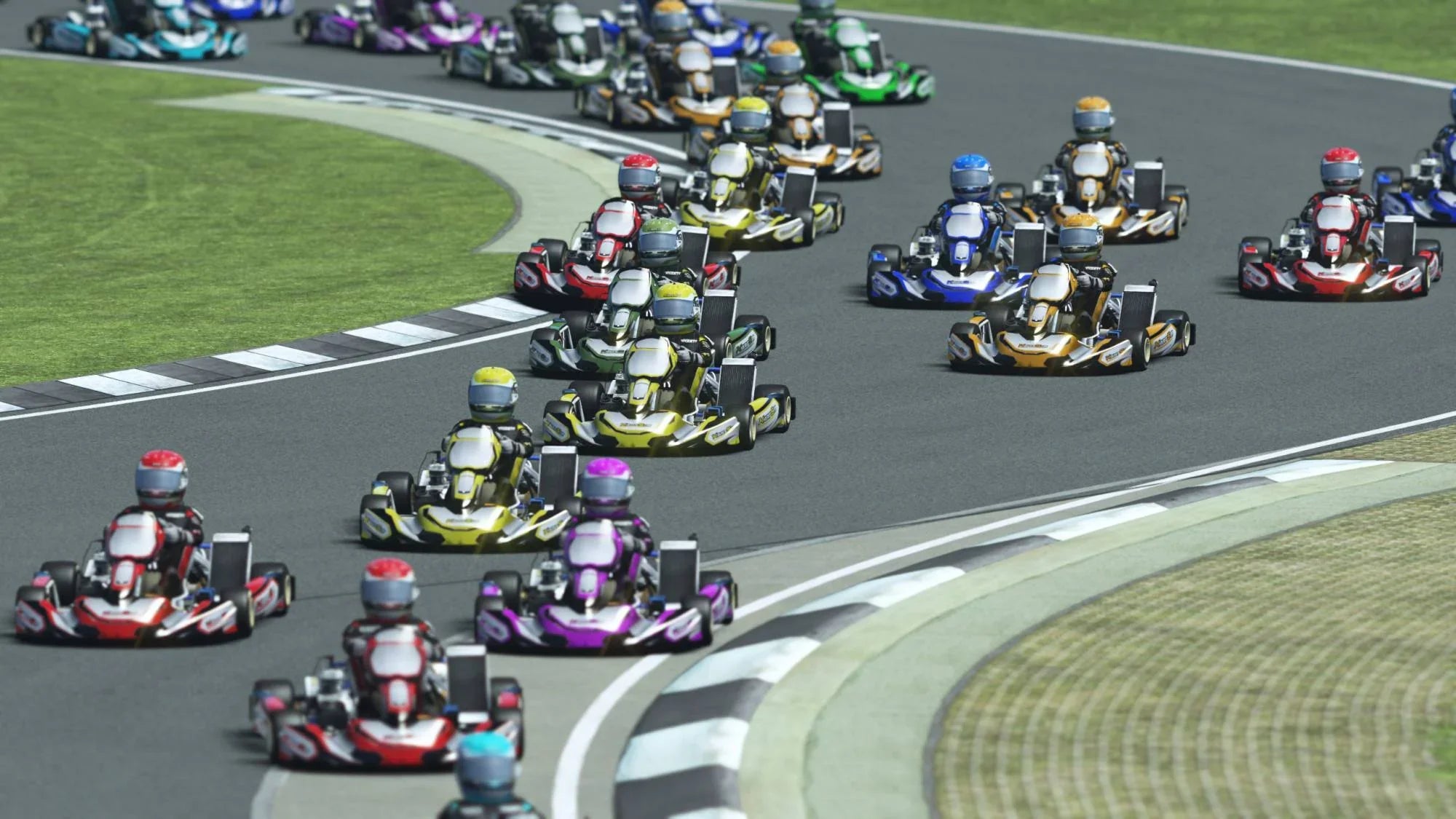 KartSim esports software simulation showing a competitive kart race with full grids and accurate track physics for professional driver training and virtual racing leagues