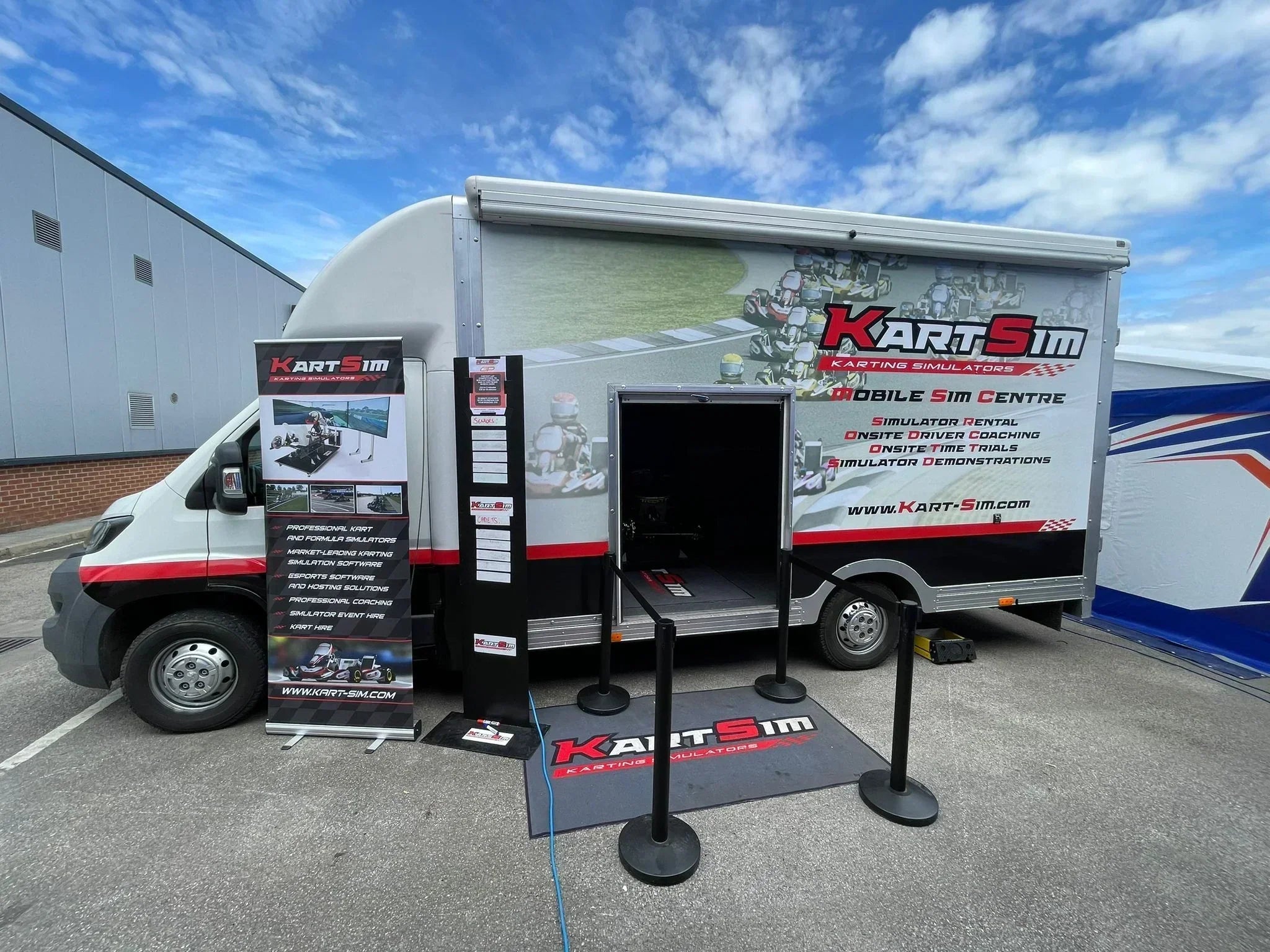 Mobile kart simulator centre for professional kart driver training and onsite coaching events.
