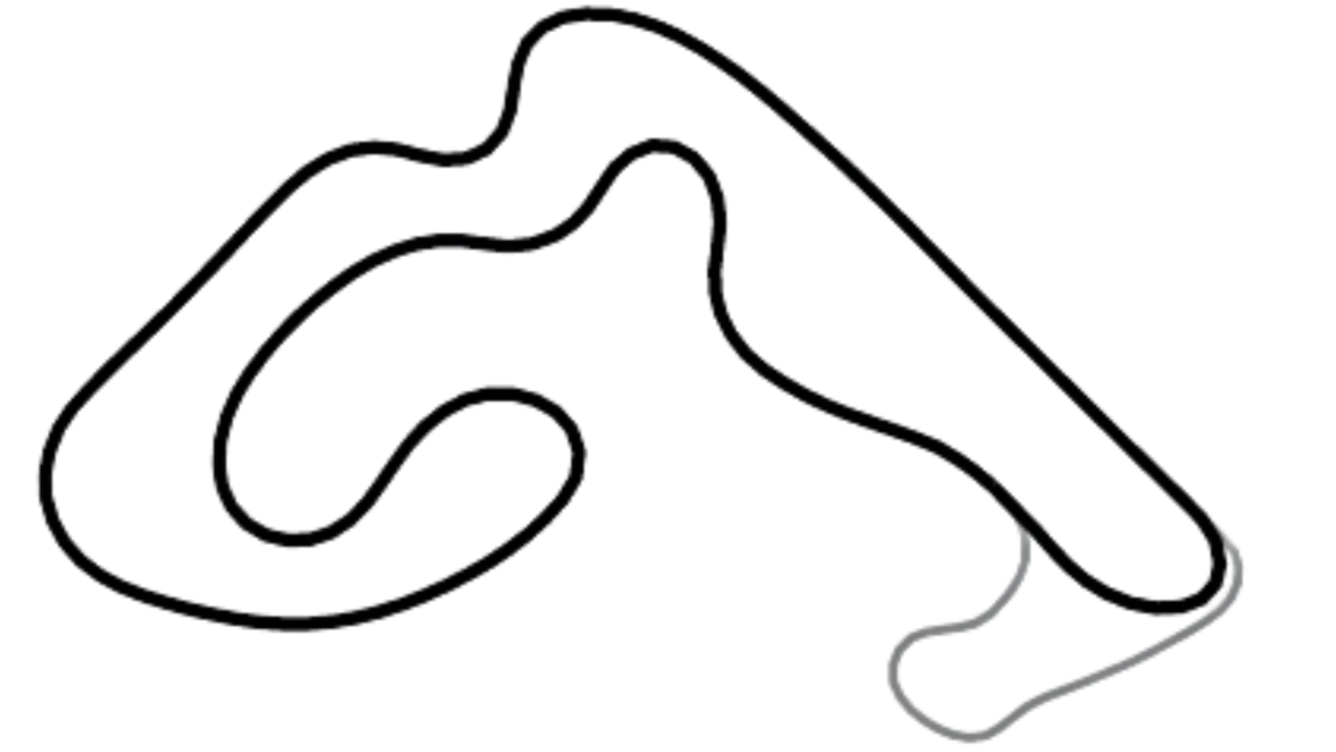 Track map of Llandow kart circuit from KartSim Pro UK software, with a compact and twisty configuration.