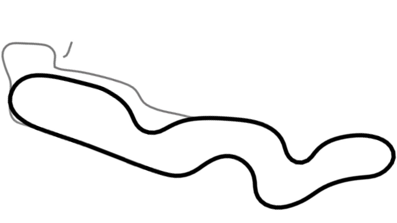 Track map of Lydd kart circuit from KartSim Pro UK software, with long straights and challenging braking zones.