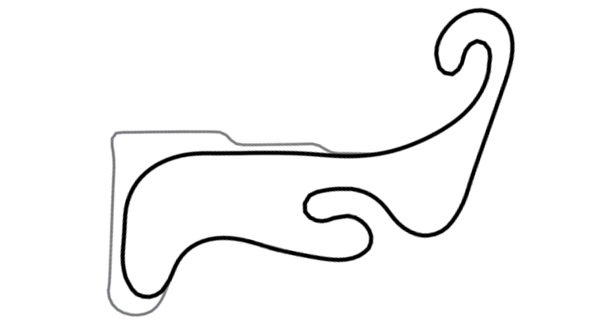 Simple black line drawing of MCC Short race track layout on white background for KartSim software