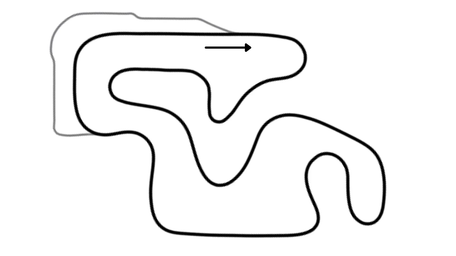 Overhead view of New Castle kart racing track alternate clockwise layout with sharp corners and long straights