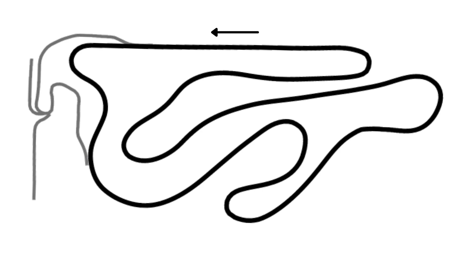 Overhead view of Orlando kart racing track layout running counter-clockwise with curbs, technical turns, and grassy areas