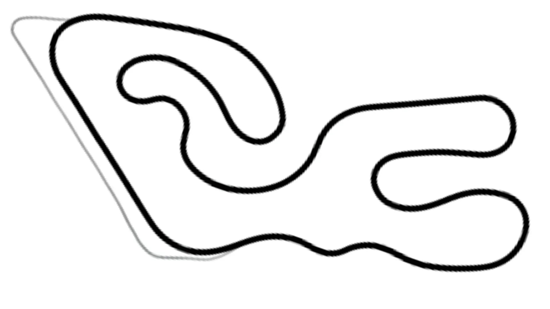 Black and white line drawing of Pitt Race L4 kart racing track layout with sweeping corners on white background for KartSim software