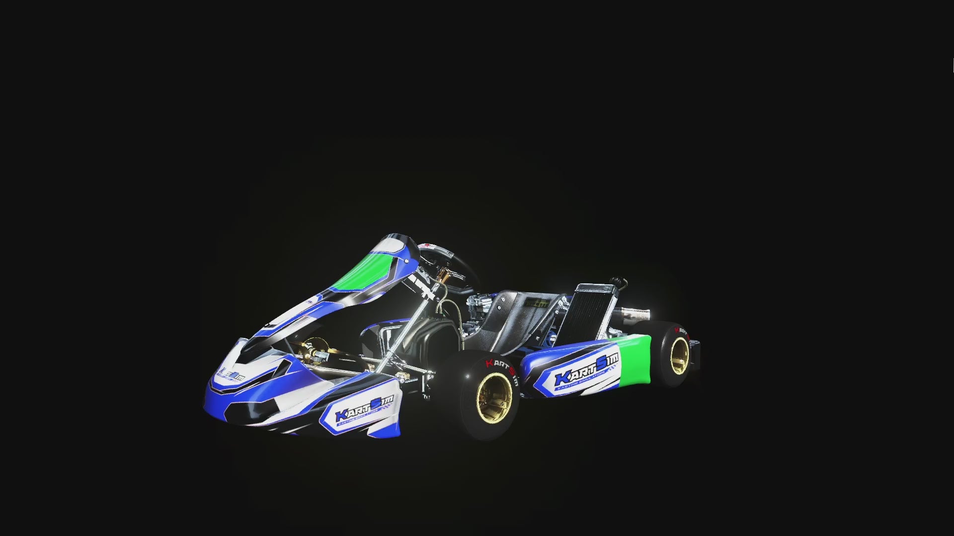 Load video: Detailed simulation of KartSim software featuring a realistic Junior X30 EU virtual kart on track with precise handling and dynamic racing physics