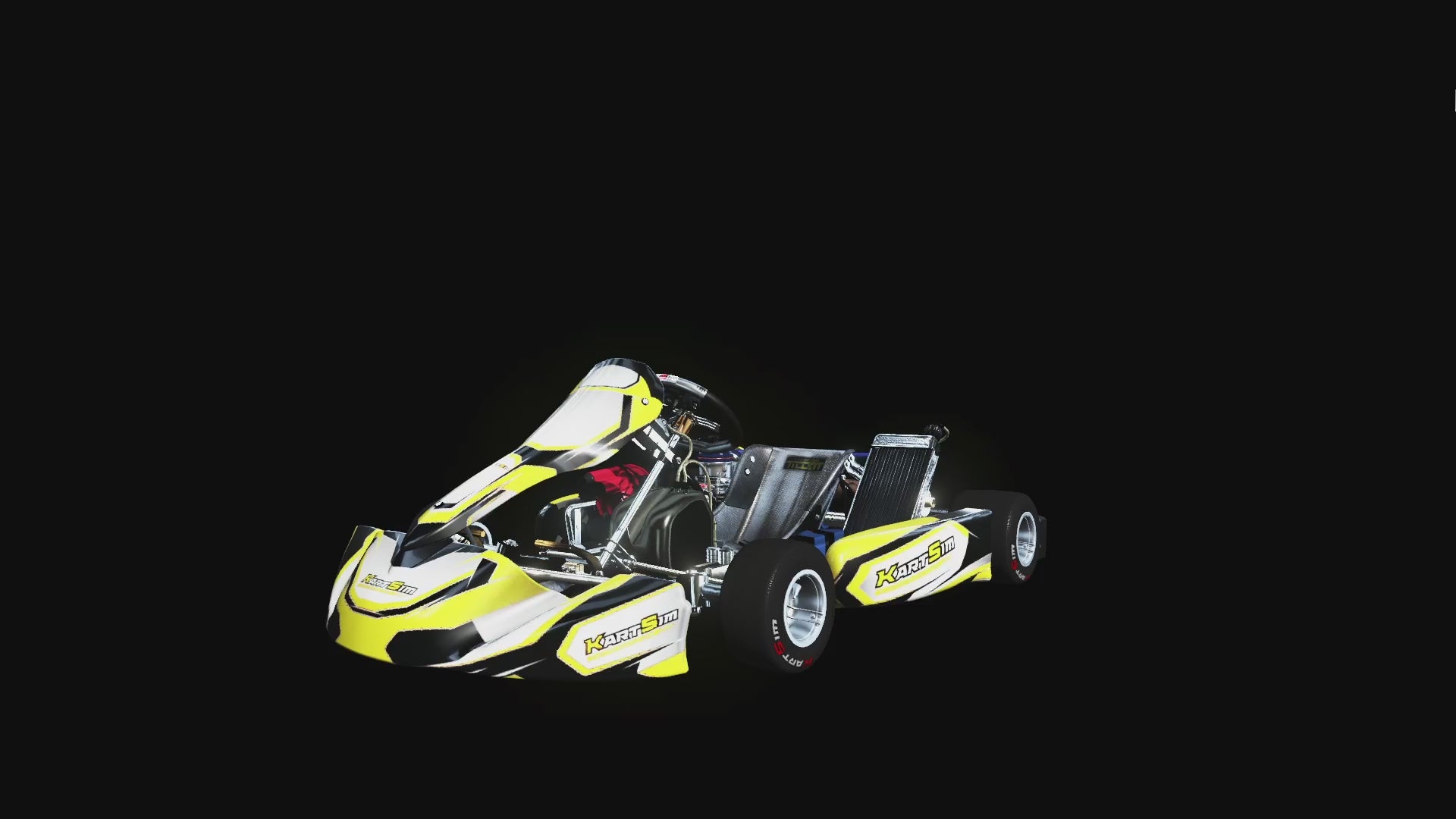 Load video: Detailed simulation of KartSim software featuring a realistic OK Senior X30 virtual kart on track with precise handling and dynamic racing physics