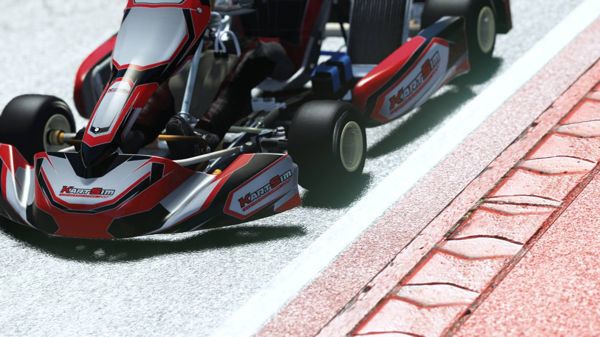 Load video: Cinematic showcase of KartSim software, featuring track previews, kart racing scenes, and detailed close-up shots of simulator components