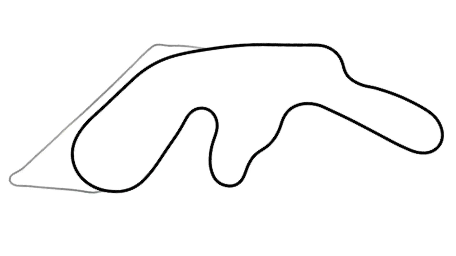 Top-down black and white track layout of Road America 7-8 section with sharp turns on white background for KartSim software