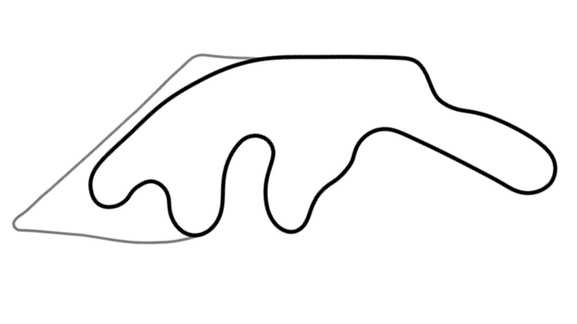Black and white line drawing of Road America race track layout with multiple curves on white background for KartSim software