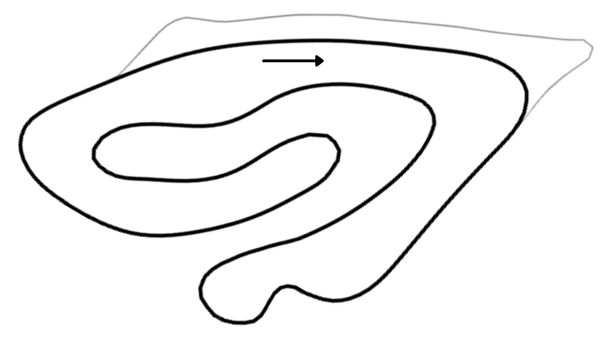 Aerial view of Sonoma National kart racing circuit layout running clockwise with curving straights and green terrain