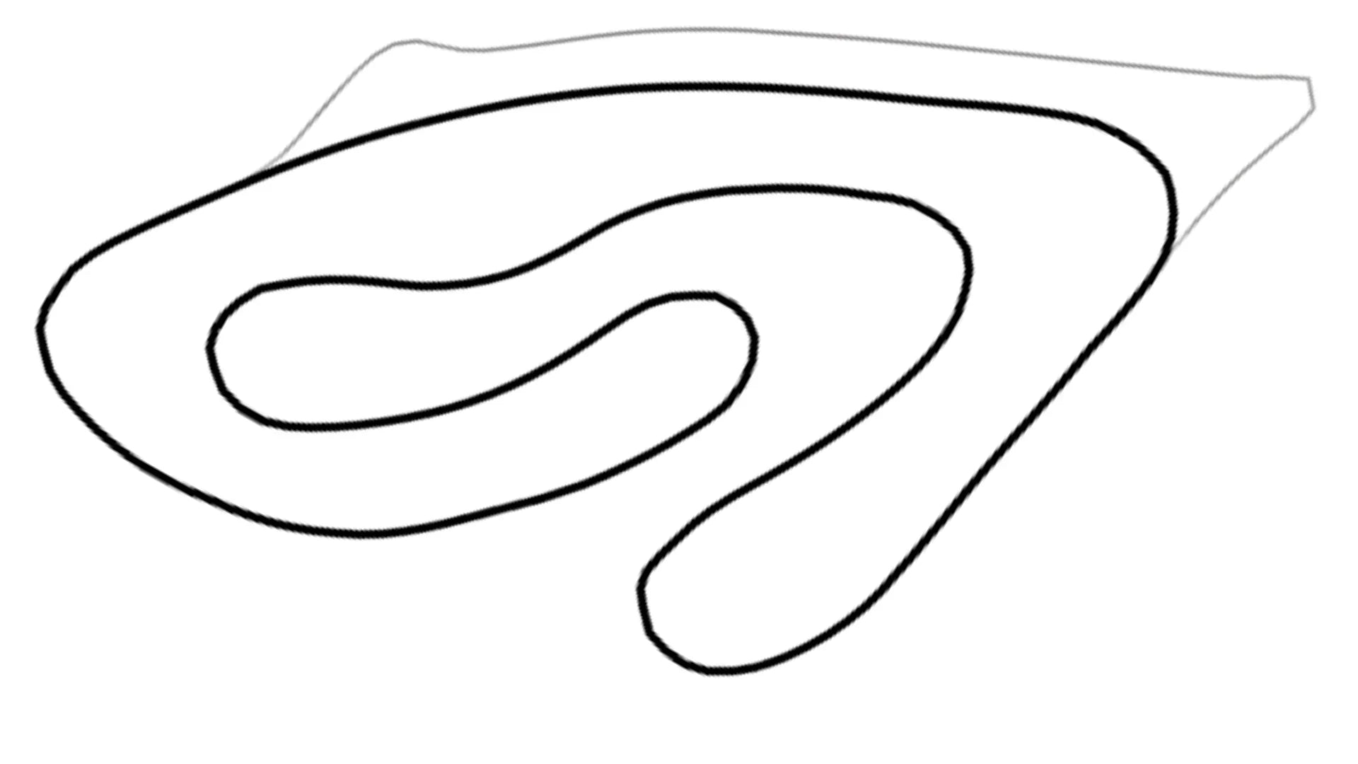 Black and white line drawing of Sonoma National Pro kart racing track layout with multiple curves on white background for KartSim software